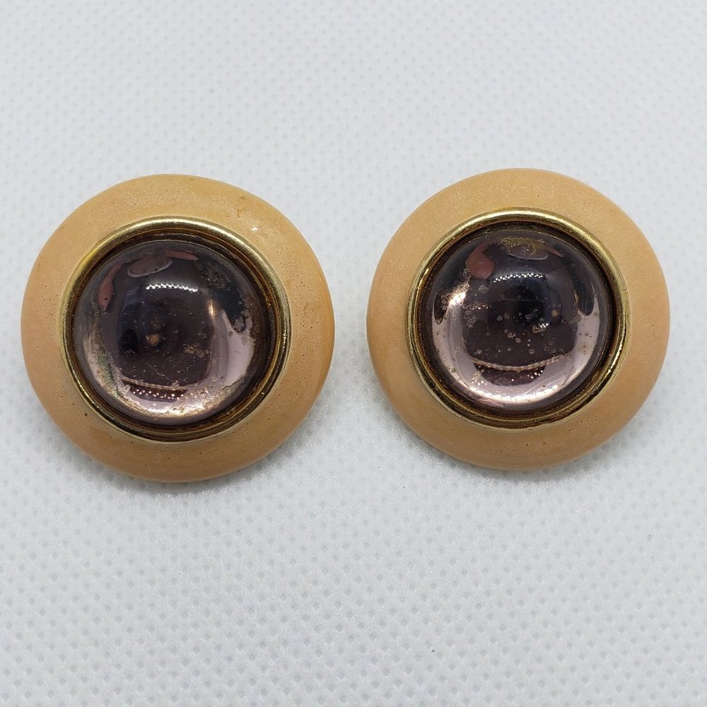 Vintage Round Gold Tone with Purple/Pink Clip Ons